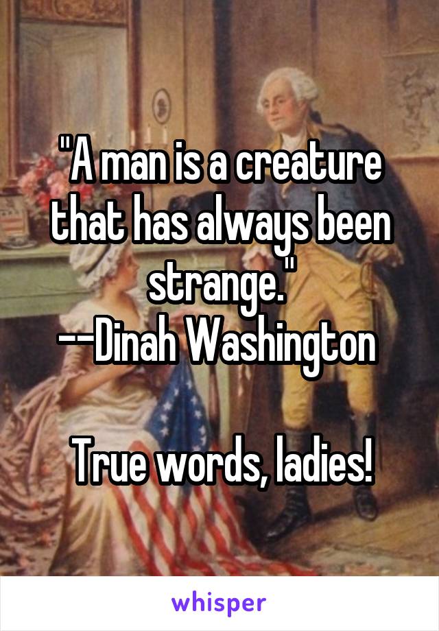 "A man is a creature that has always been strange."
--Dinah Washington 

True words, ladies!