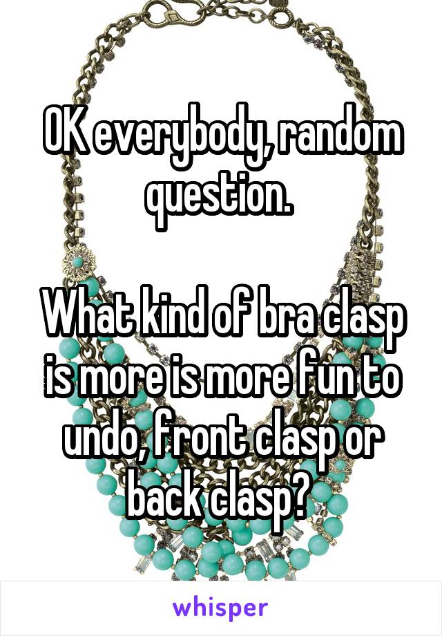 OK everybody, random question. 

What kind of bra clasp is more is more fun to undo, front clasp or back clasp? 