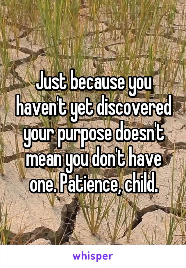 Just because you haven't yet discovered your purpose doesn't mean you don't have one. Patience, child.