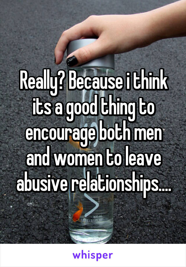 Really? Because i think its a good thing to encourage both men and women to leave abusive relationships....