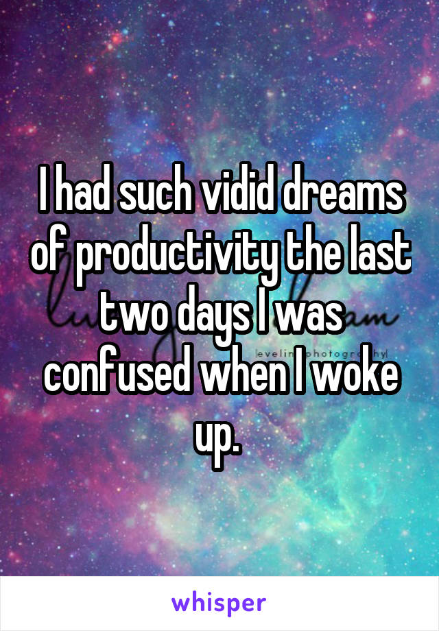 I had such vidid dreams of productivity the last two days I was confused when I woke up. 