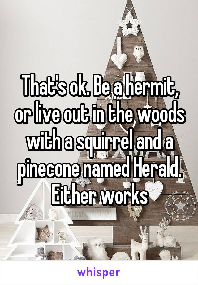 That's ok. Be a hermit, or live out in the woods with a squirrel and a pinecone named Herald. Either works