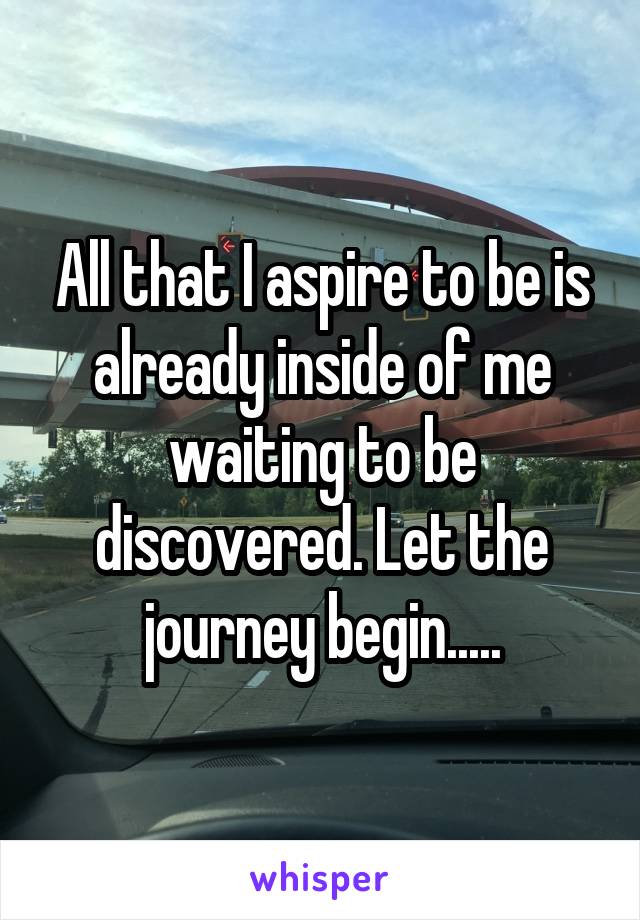 All that I aspire to be is already inside of me waiting to be discovered. Let the journey begin.....