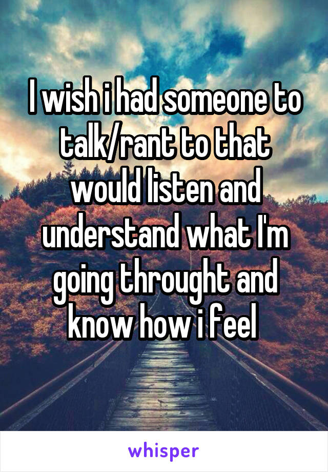 I wish i had someone to talk/rant to that would listen and understand what I'm going throught and know how i feel 
