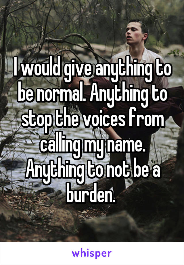 I would give anything to be normal. Anything to stop the voices from calling my name. Anything to not be a burden. 