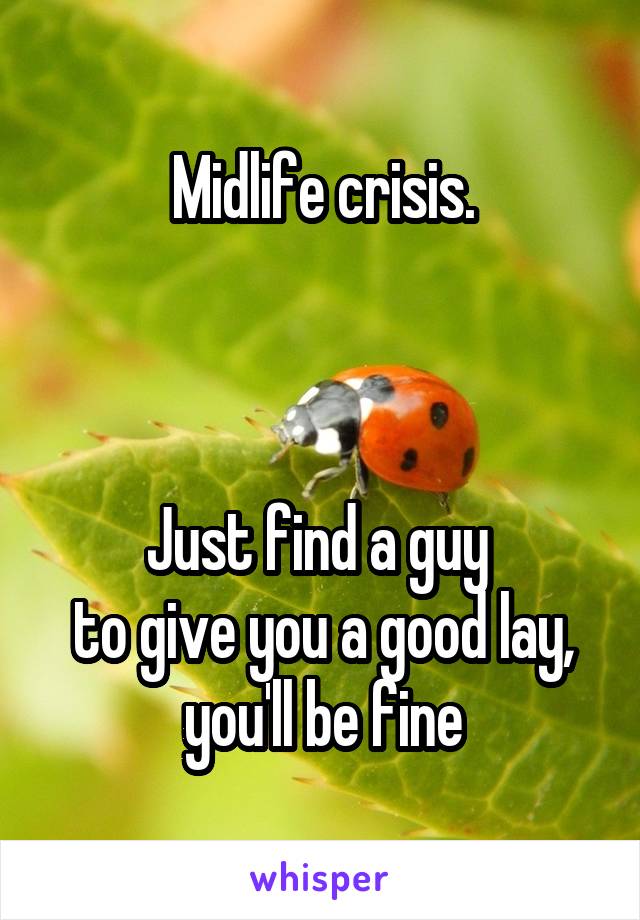 Midlife crisis.



Just find a guy 
to give you a good lay,
you'll be fine