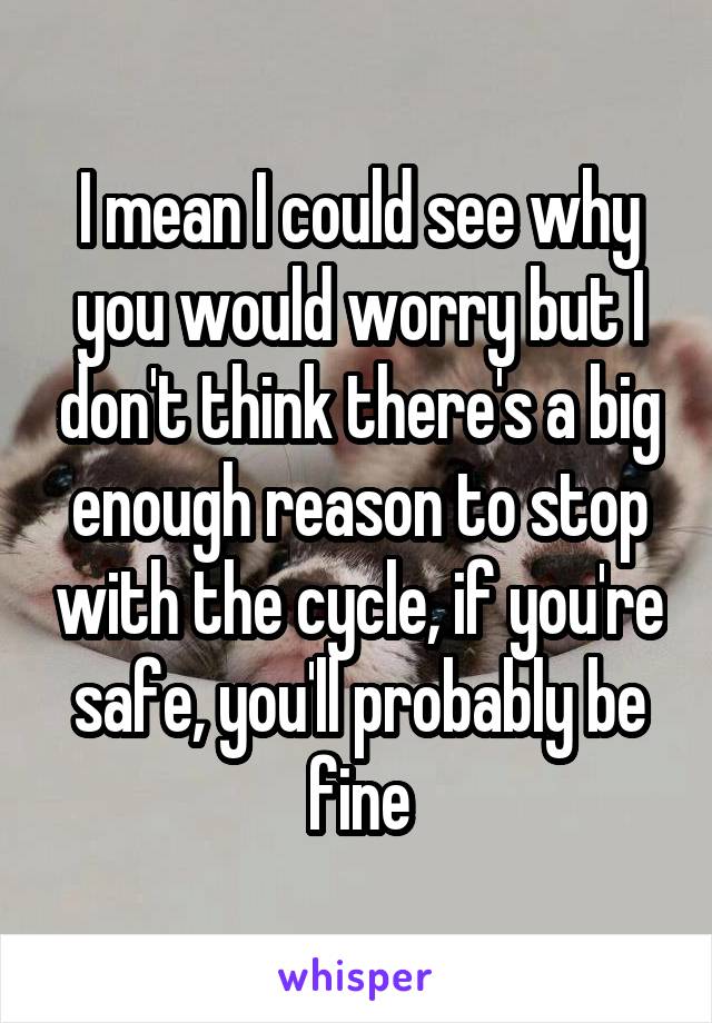 I mean I could see why you would worry but I don't think there's a big enough reason to stop with the cycle, if you're safe, you'll probably be fine