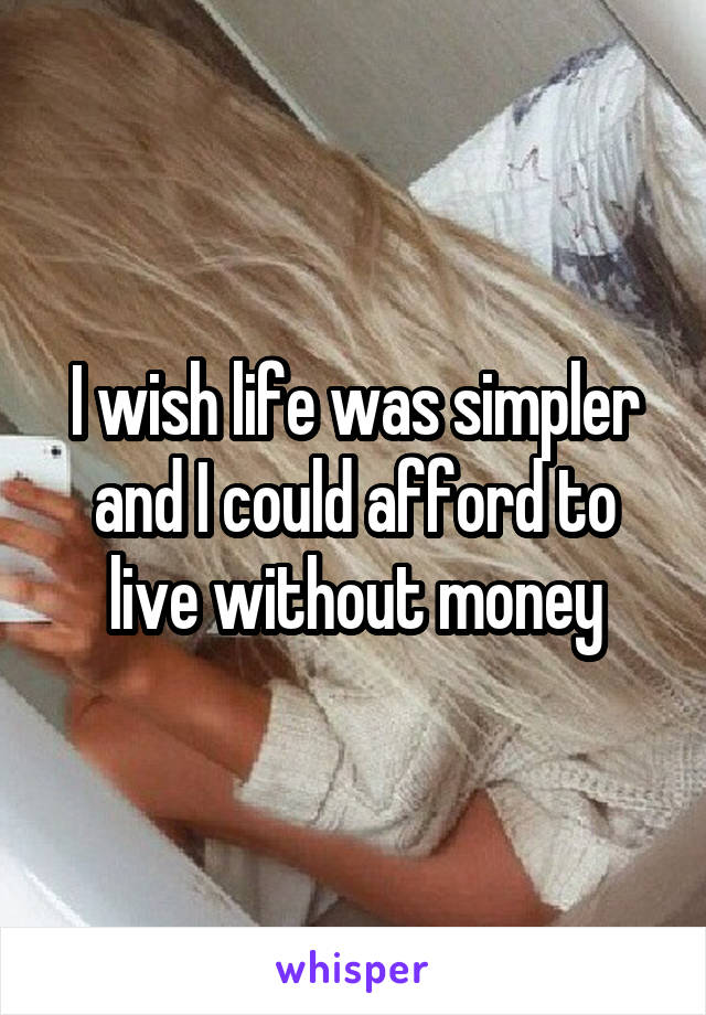 I wish life was simpler and I could afford to live without money