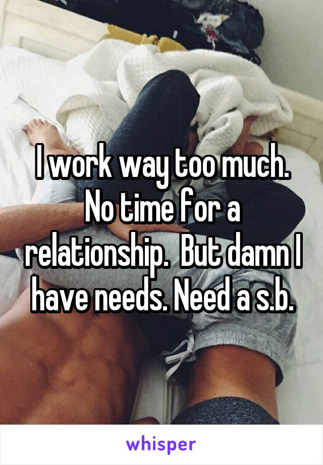 I work way too much. No time for a relationship.  But damn I have needs. Need a s.b.