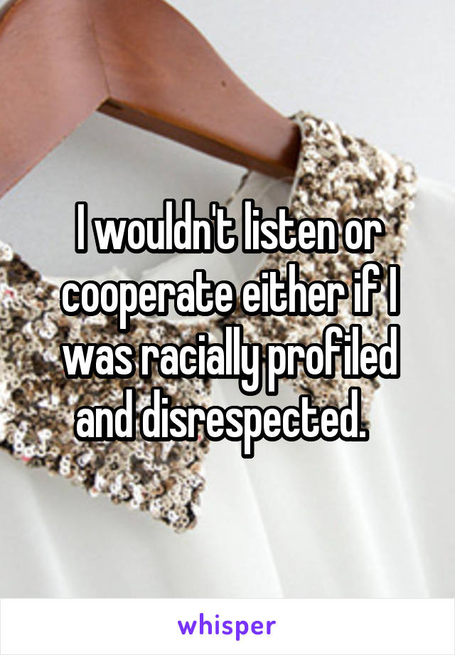 I wouldn't listen or cooperate either if I was racially profiled and disrespected.  