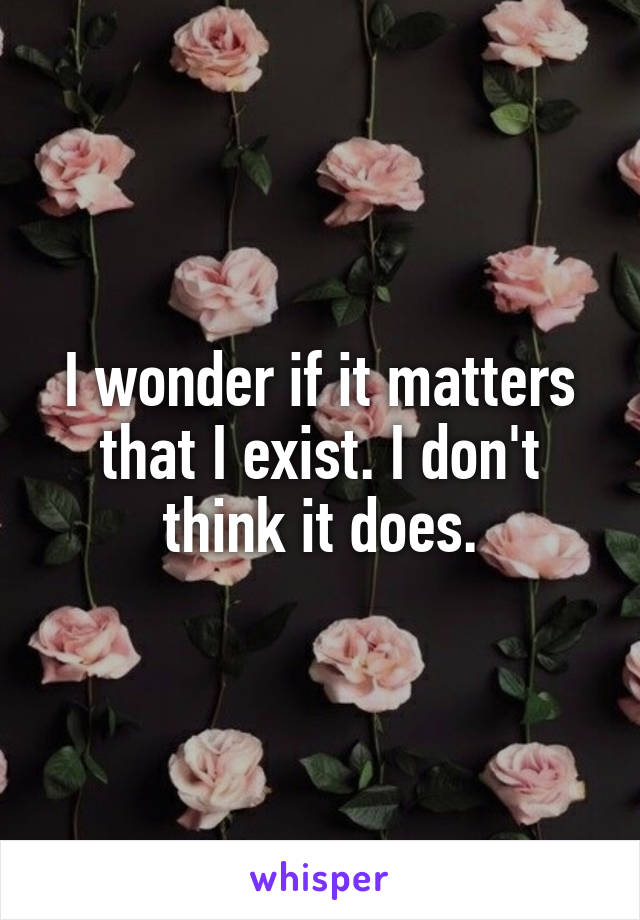 I wonder if it matters that I exist. I don't think it does.