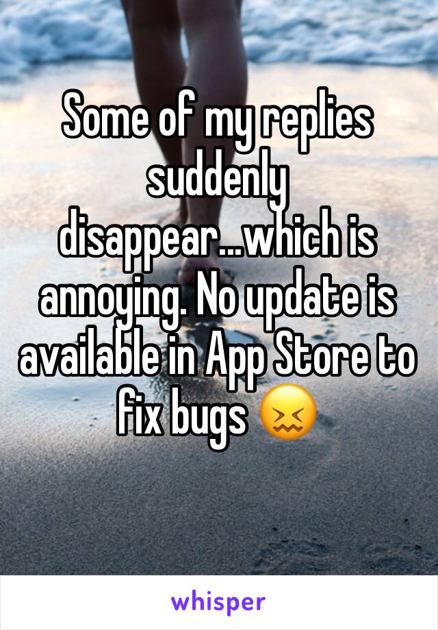 Some of my replies suddenly disappear...which is annoying. No update is available in App Store to fix bugs 😖