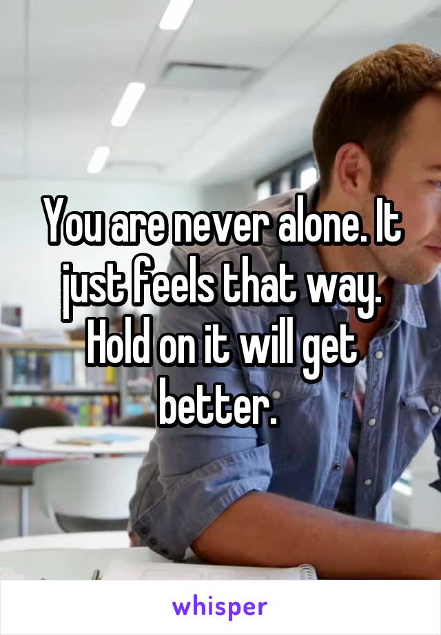 You are never alone. It just feels that way. Hold on it will get better. 