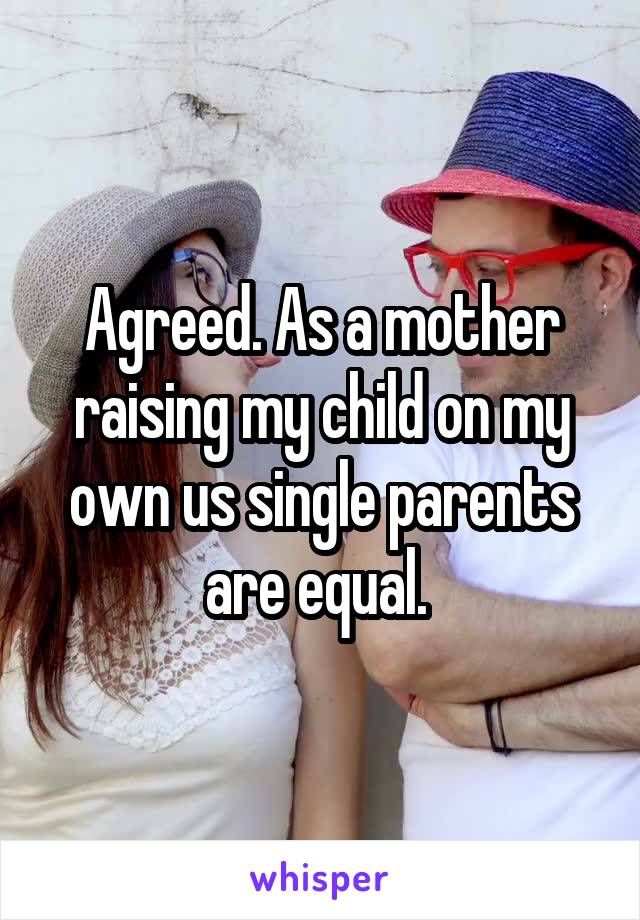 Agreed. As a mother raising my child on my own us single parents are equal. 