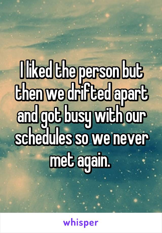 I liked the person but then we drifted apart and got busy with our schedules so we never met again. 