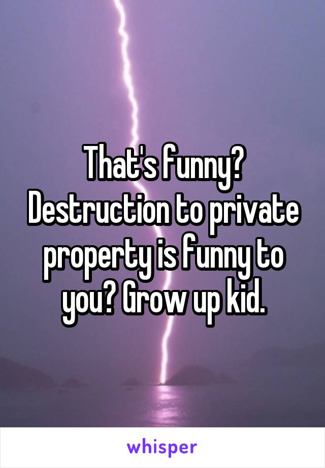 That's funny? Destruction to private property is funny to you? Grow up kid.