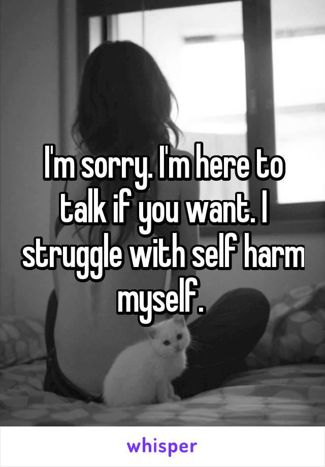 I'm sorry. I'm here to talk if you want. I struggle with self harm myself. 