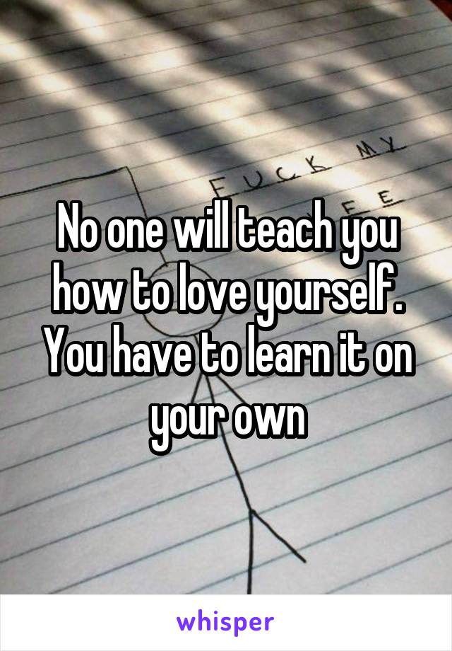 No one will teach you how to love yourself.
You have to learn it on your own