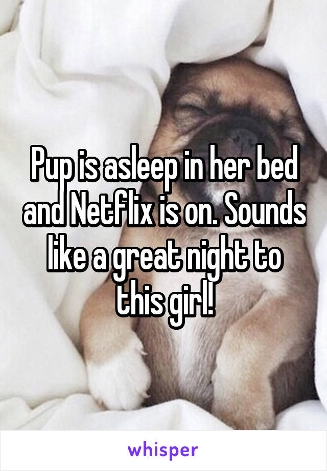Pup is asleep in her bed and Netflix is on. Sounds like a great night to this girl!