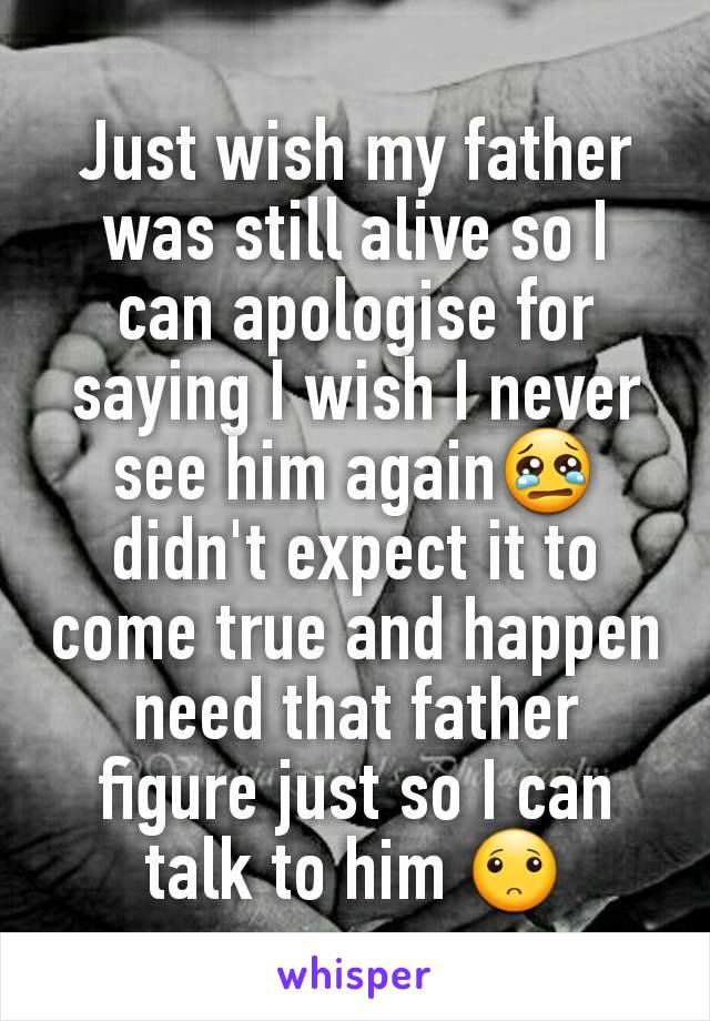 Just wish my father was still alive so I can apologise for saying I wish I never see him again😢 didn't expect it to come true and happen need that father figure just so I can talk to him 🙁