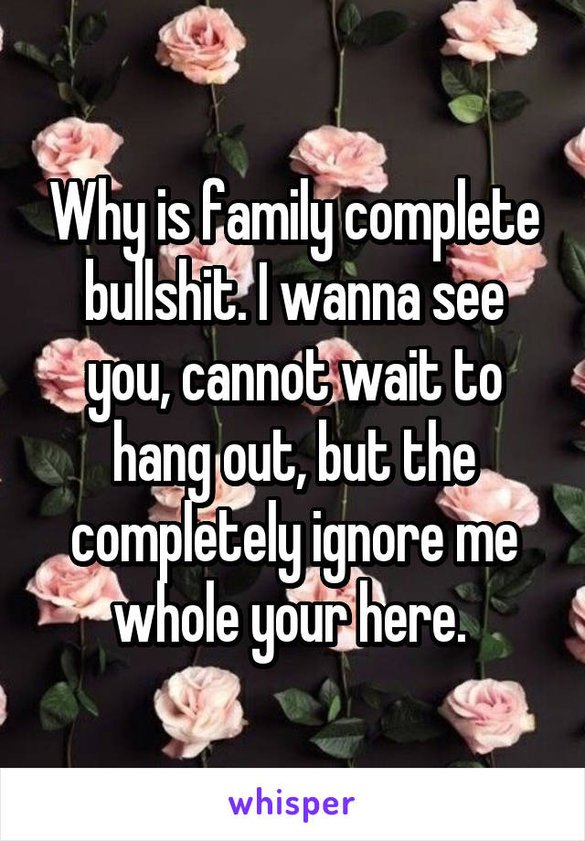 Why is family complete bullshit. I wanna see you, cannot wait to hang out, but the completely ignore me whole your here. 