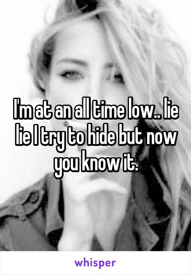 I'm at an all time low.. lie lie I try to hide but now you know it.