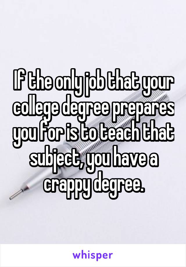 If the only job that your college degree prepares you for is to teach that subject, you have a crappy degree.