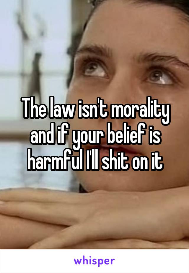 The law isn't morality and if your belief is harmful I'll shit on it