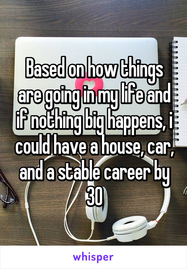 Based on how things are going in my life and if nothing big happens, i could have a house, car, and a stable career by 30