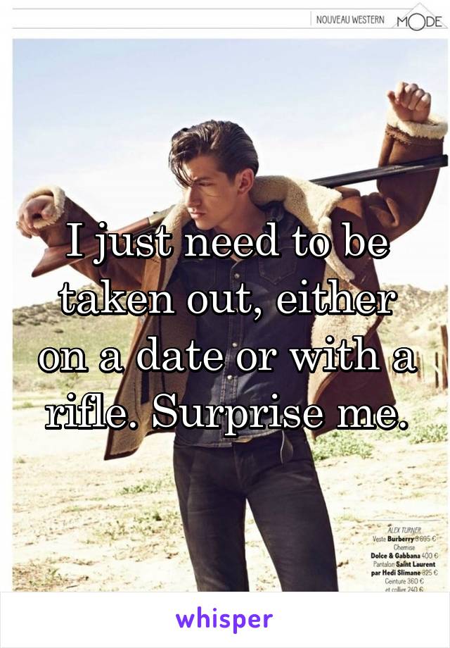 I just need to be taken out, either on a date or with a rifle. Surprise me.