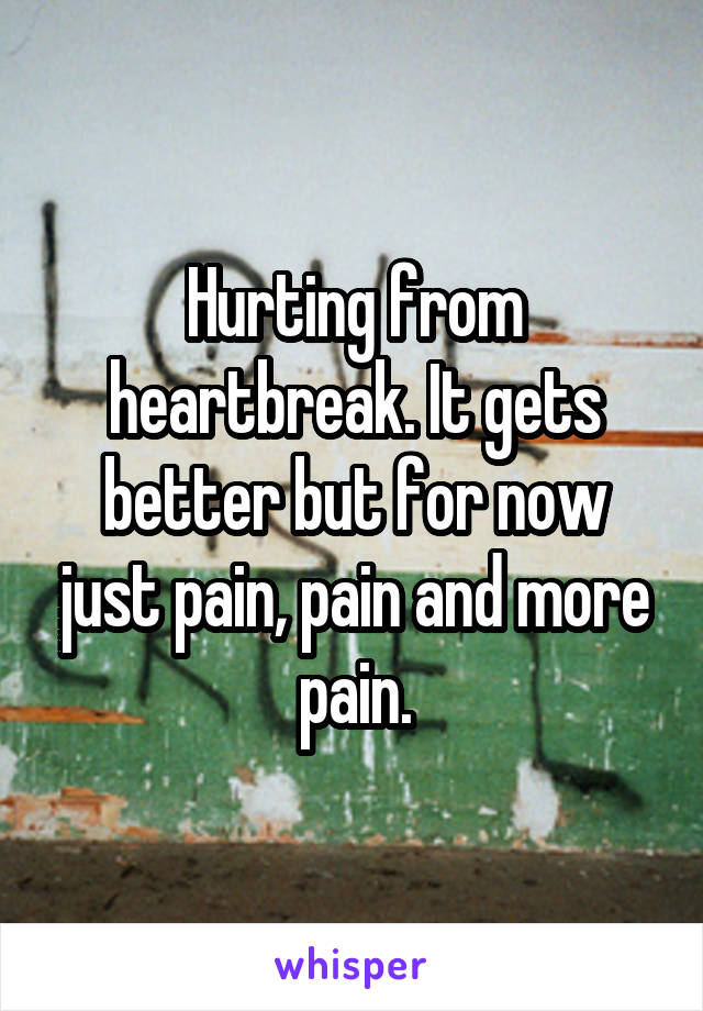 Hurting from heartbreak. It gets better but for now just pain, pain and more pain.