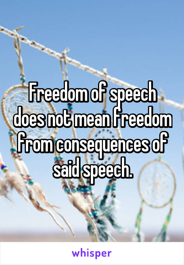 Freedom of speech does not mean freedom from consequences of said speech.