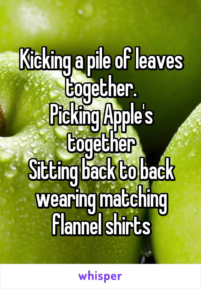 Kicking a pile of leaves together.
Picking Apple's together
Sitting back to back wearing matching flannel shirts