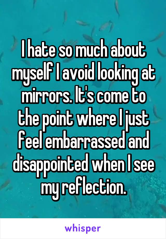 I hate so much about myself I avoid looking at mirrors. It's come to the point where I just feel embarrassed and disappointed when I see my reflection.