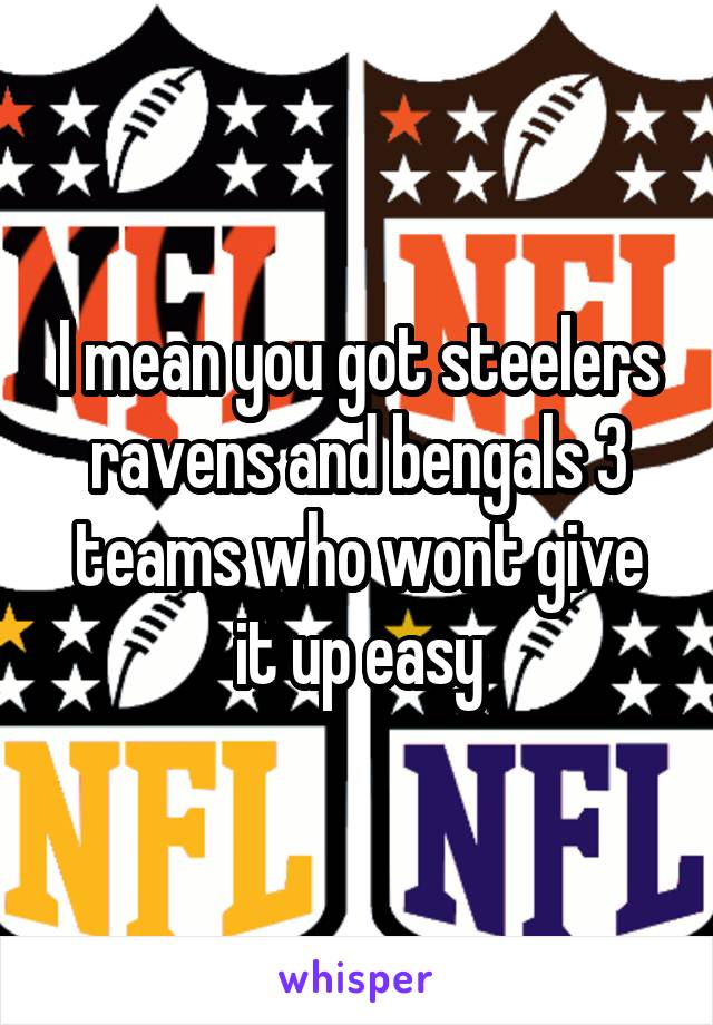 I mean you got steelers ravens and bengals 3 teams who wont give it up easy