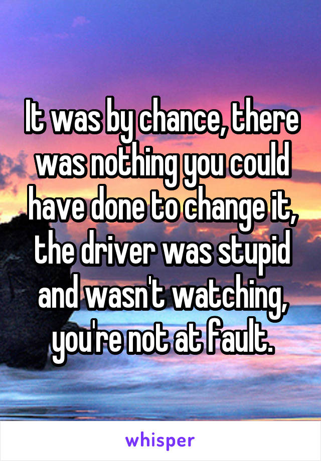 It was by chance, there was nothing you could have done to change it, the driver was stupid and wasn't watching, you're not at fault.