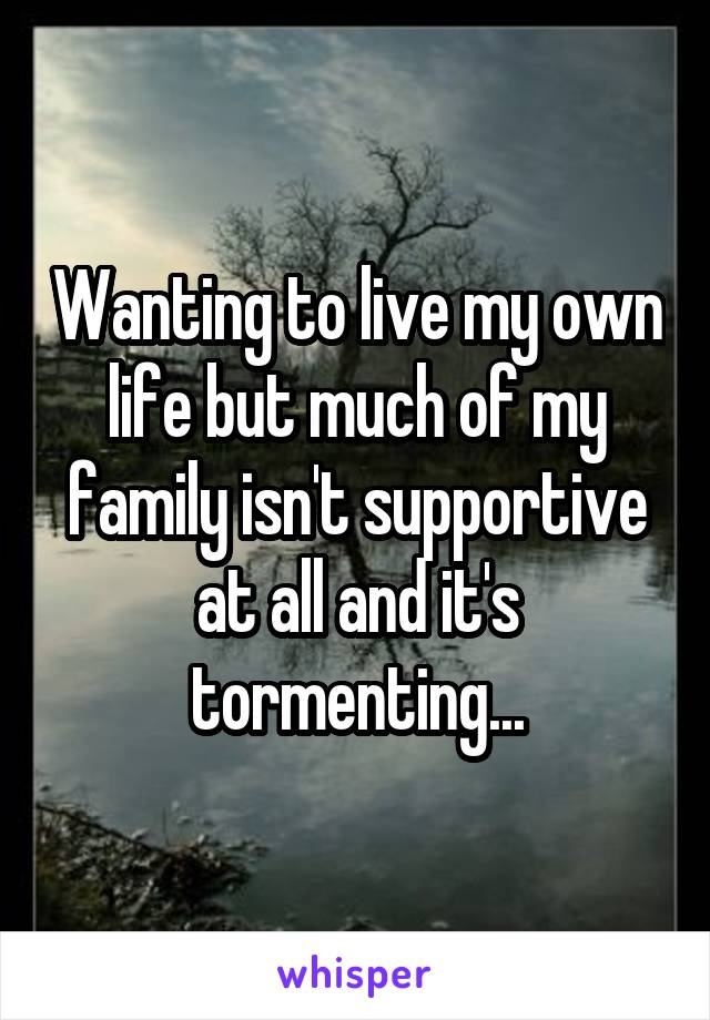 Wanting to live my own life but much of my family isn't supportive at all and it's tormenting...