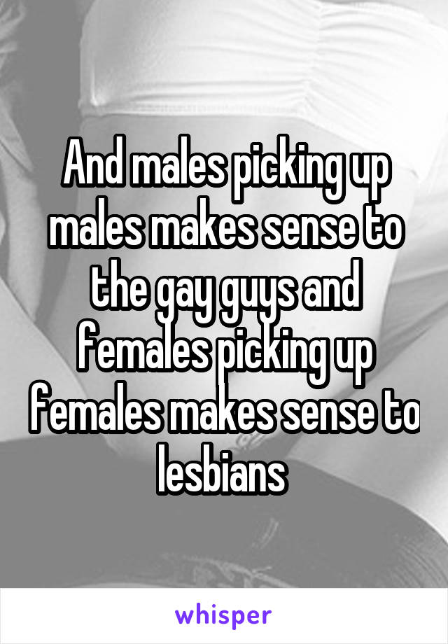 And males picking up males makes sense to the gay guys and females picking up females makes sense to lesbians 