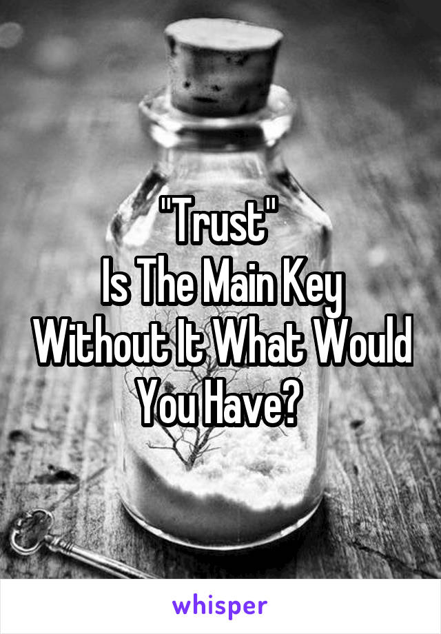 "Trust" 
Is The Main Key Without It What Would You Have? 