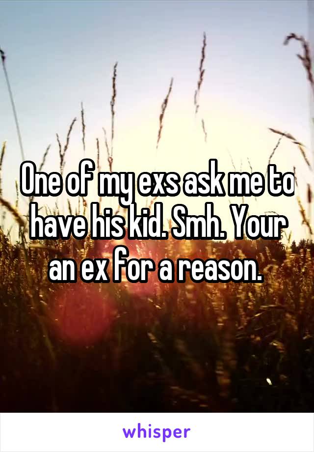 One of my exs ask me to have his kid. Smh. Your an ex for a reason. 