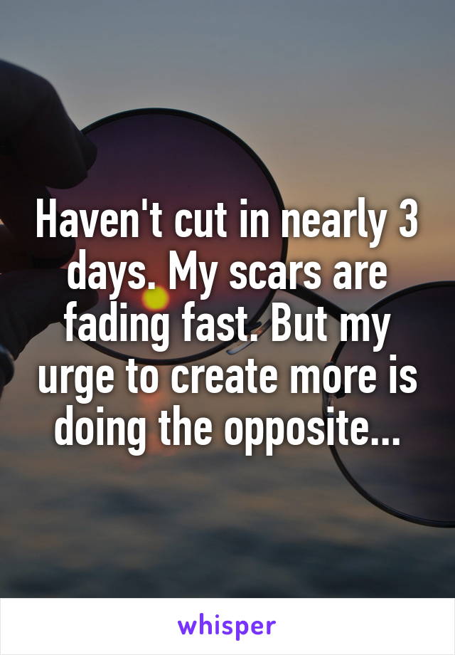 Haven't cut in nearly 3 days. My scars are fading fast. But my urge to create more is doing the opposite...