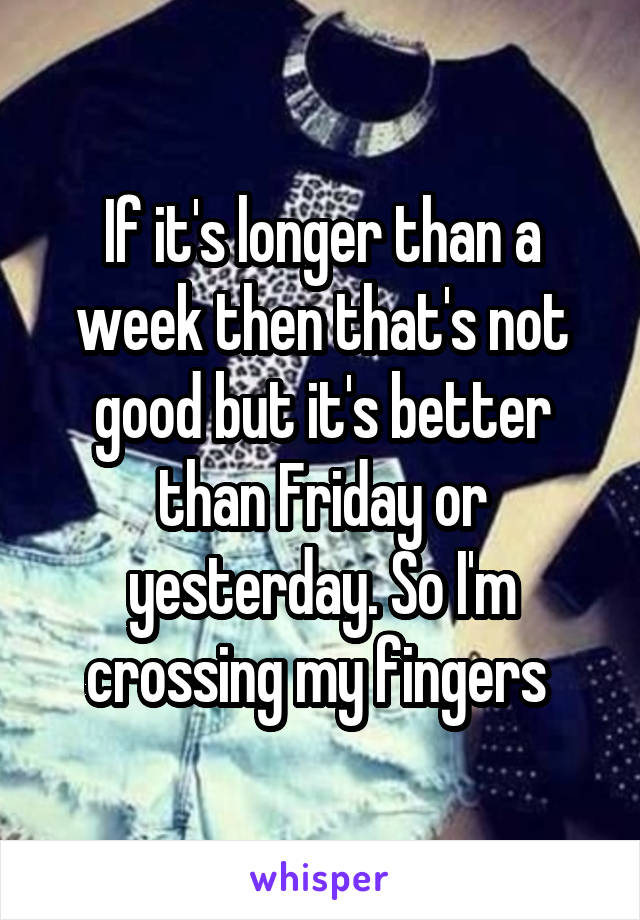 If it's longer than a week then that's not good but it's better than Friday or yesterday. So I'm crossing my fingers 