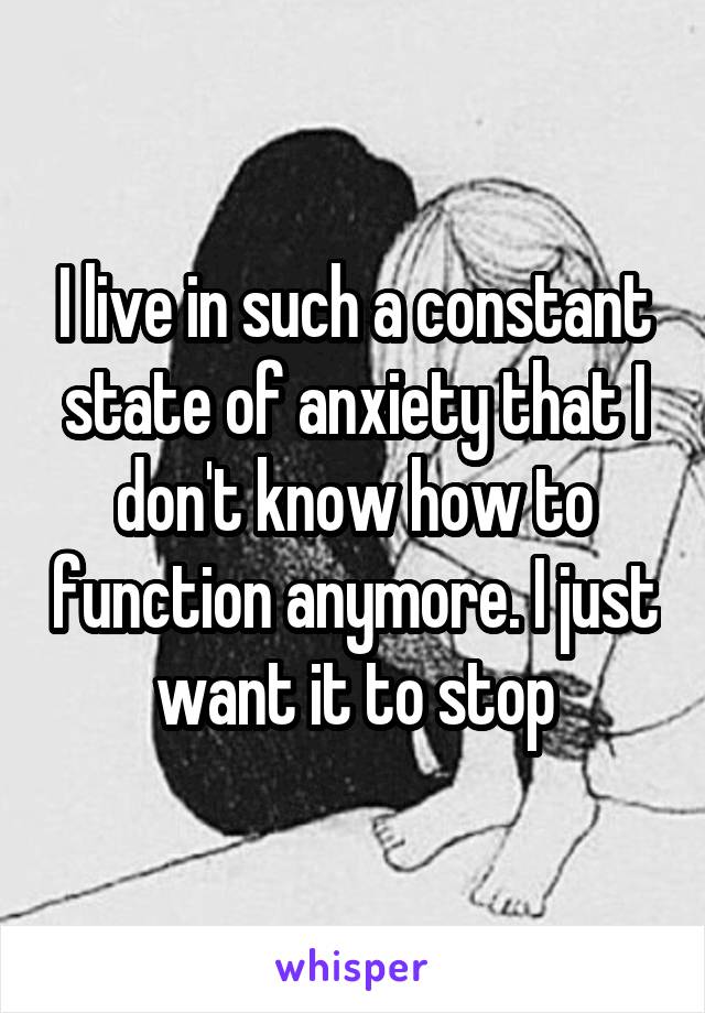 I live in such a constant state of anxiety that I don't know how to function anymore. I just want it to stop