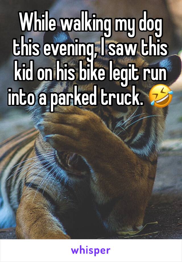 While walking my dog this evening, I saw this kid on his bike legit run into a parked truck. 🤣 