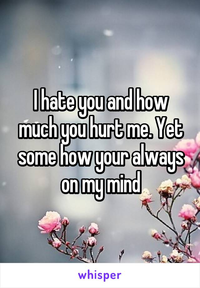 I hate you and how much you hurt me. Yet some how your always on my mind