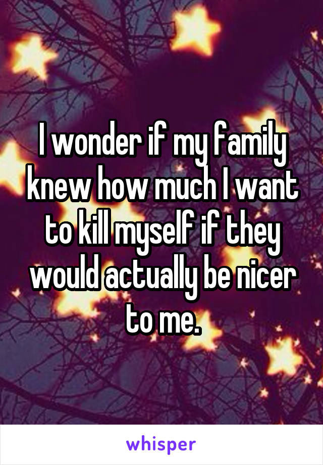 I wonder if my family knew how much I want to kill myself if they would actually be nicer to me.