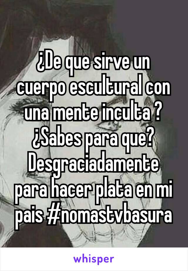 ¿De que sirve un cuerpo escultural con una mente inculta ?  ¿Sabes para que? Desgraciadamente para hacer plata en mi pais #nomastvbasura