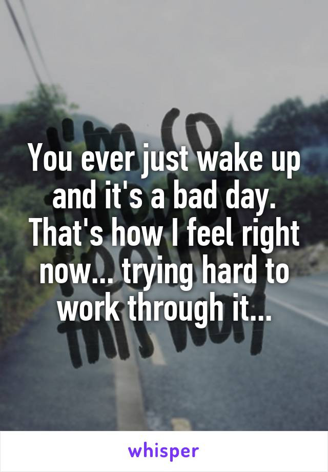 You ever just wake up and it's a bad day. That's how I feel right now... trying hard to work through it...