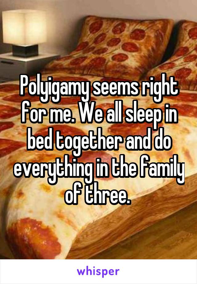 Polyigamy seems right for me. We all sleep in bed together and do everything in the family of three. 