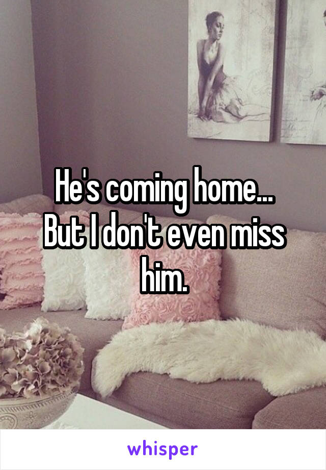 He's coming home...
But I don't even miss him.